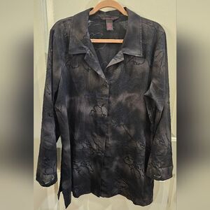 SARA ISABELLA Ombre Floral Burnout Linen-blend Tunic Sz XL Whimsygoth Lagenlook
